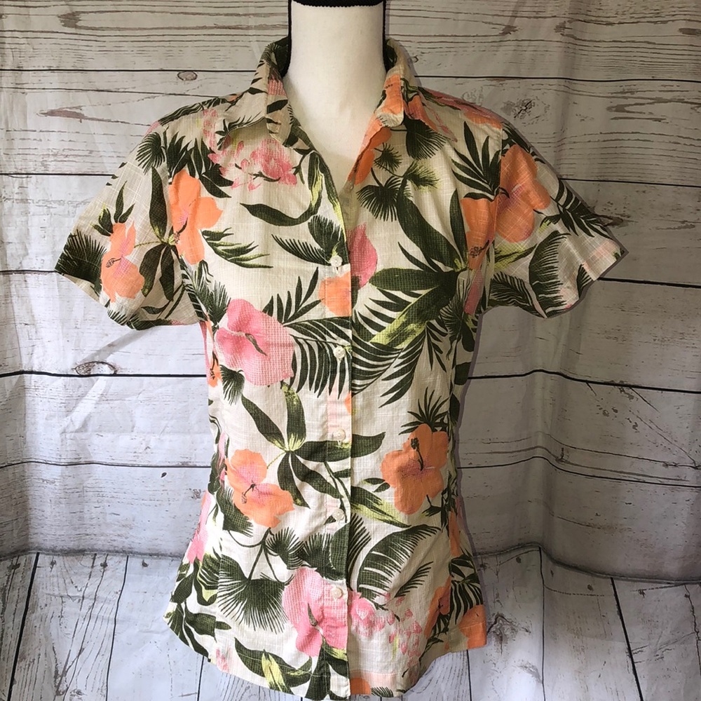 Columbia tropical print short sleeve blouse